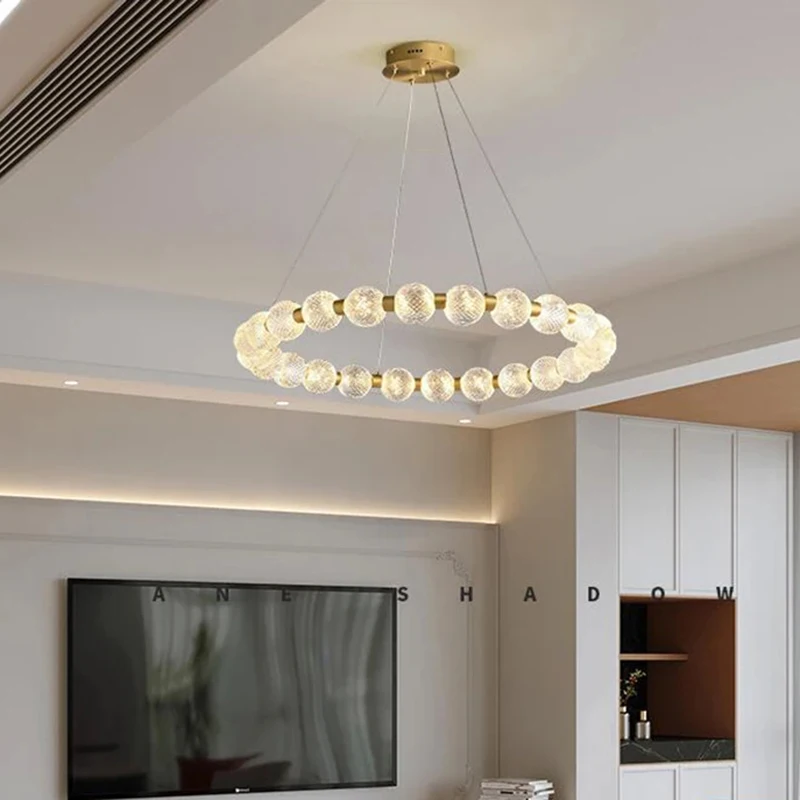 

Современная роскошная акриловая люстра-кольцо с жемчугом и LED-подсветкой, круглая подвесная лампа для гостиной и спальни