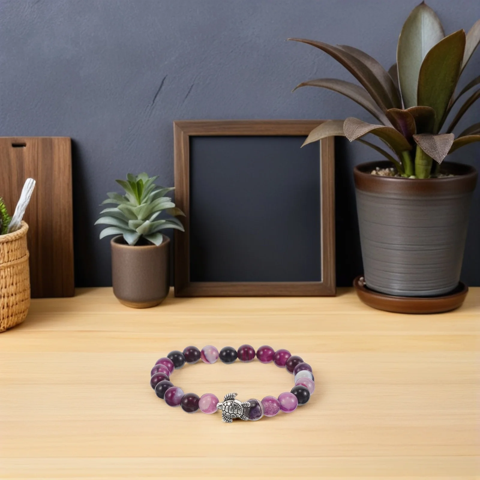 

Purple Natural Stone Turtle Bracelet For Women Elastic Stretch Beaded Sea Tortoise Yoga Jewelry Daily Wear Party Fashion