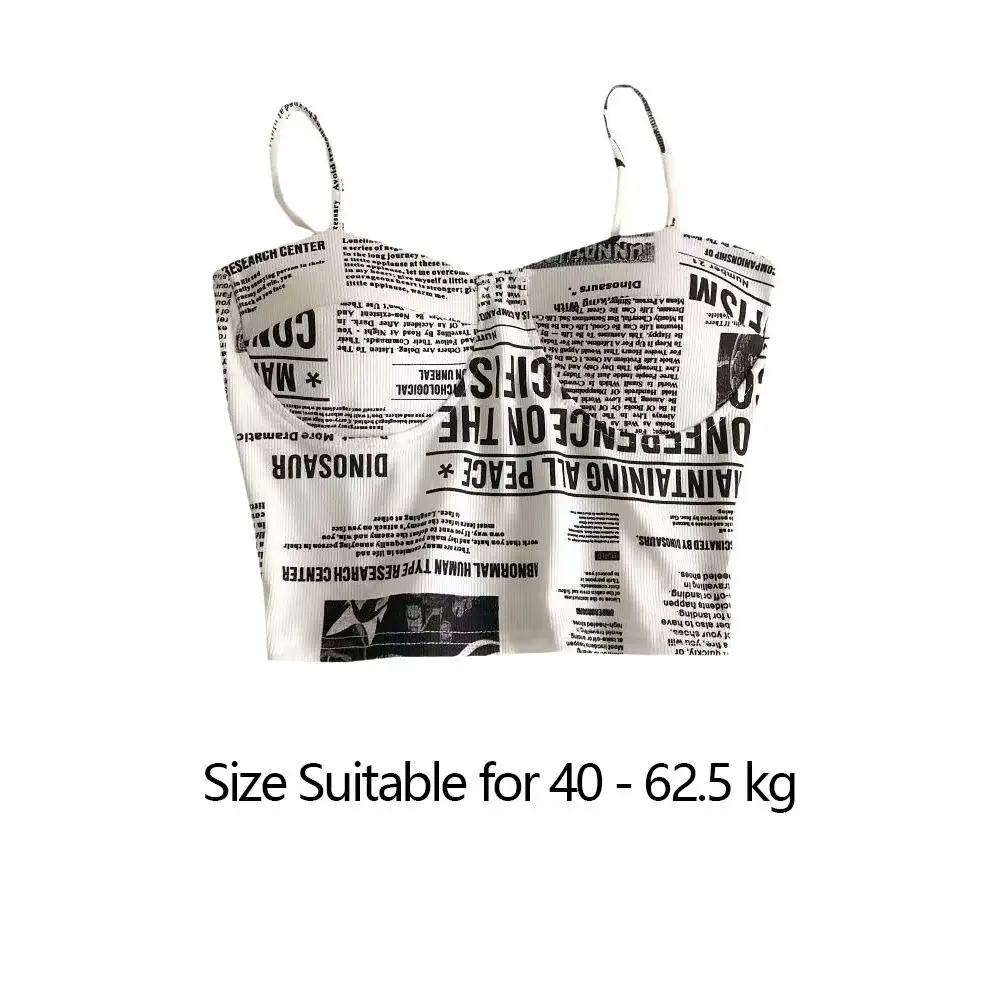 New Printed Newspaper Sleeveless Tops with Chest Pad Creative Camisole Ice Ribbon Vest Women