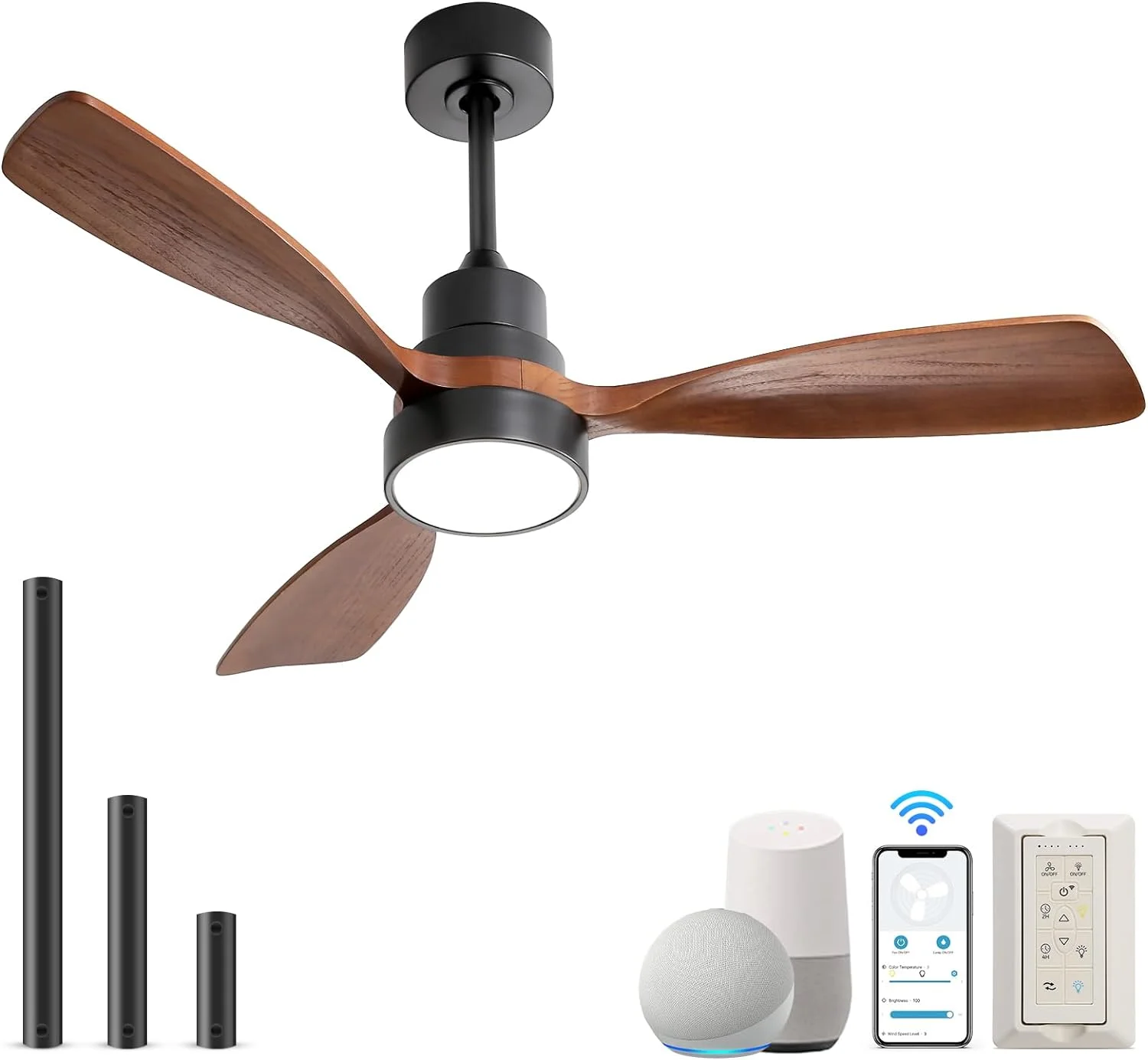 Sofucor 48-inch Ceiling Fan with LED Reversible DC Motor 6-speed High wind 3 Wood Blade and Remote control For House