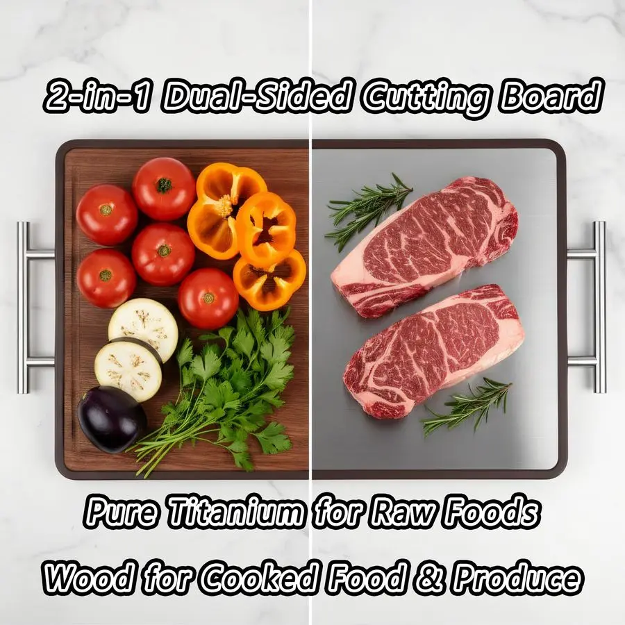 

Boards for Kitchen Food Grade Double Sided Pure Titaniumamp Bamboo Chopping Board with Handle, Slip resistant Nontoxic Charcuter