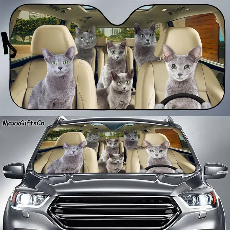 

Russian Blue Car Sun Shade, Russian Blue Windshield, Cats Family Sunshade, Cat Car Accessories, Car Decoration, Gift For Dad, Mo