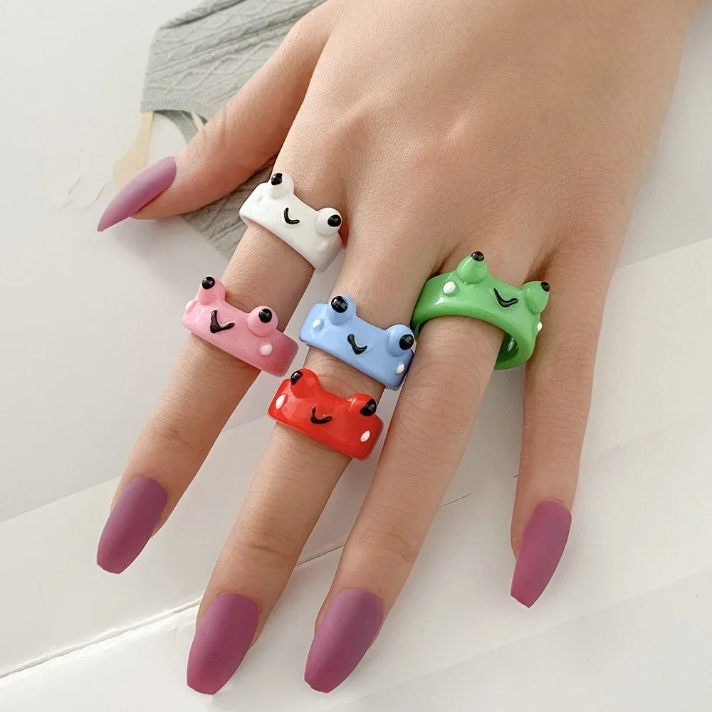 Green Frog Ring Female Creative Animation Halloween Lonely Frog Resin Rings For Women