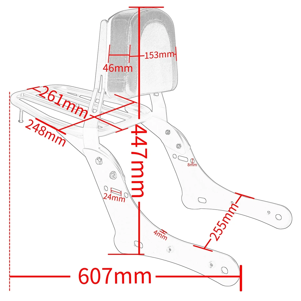 VN650 Detachable Passenger Backrest Sissy Bar Rear Luggage Rack For Kawasaki Vulcan 650 S EN650 2015-2025 Motorcycle Accessories