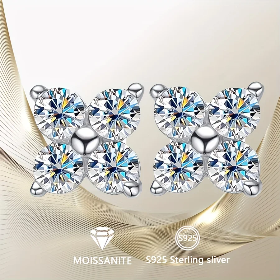 

1 Pair Of 925 Sterling Silver 4-Carat Moissanite Earrings, Suitable For Women, Elegant Jewelry Gift