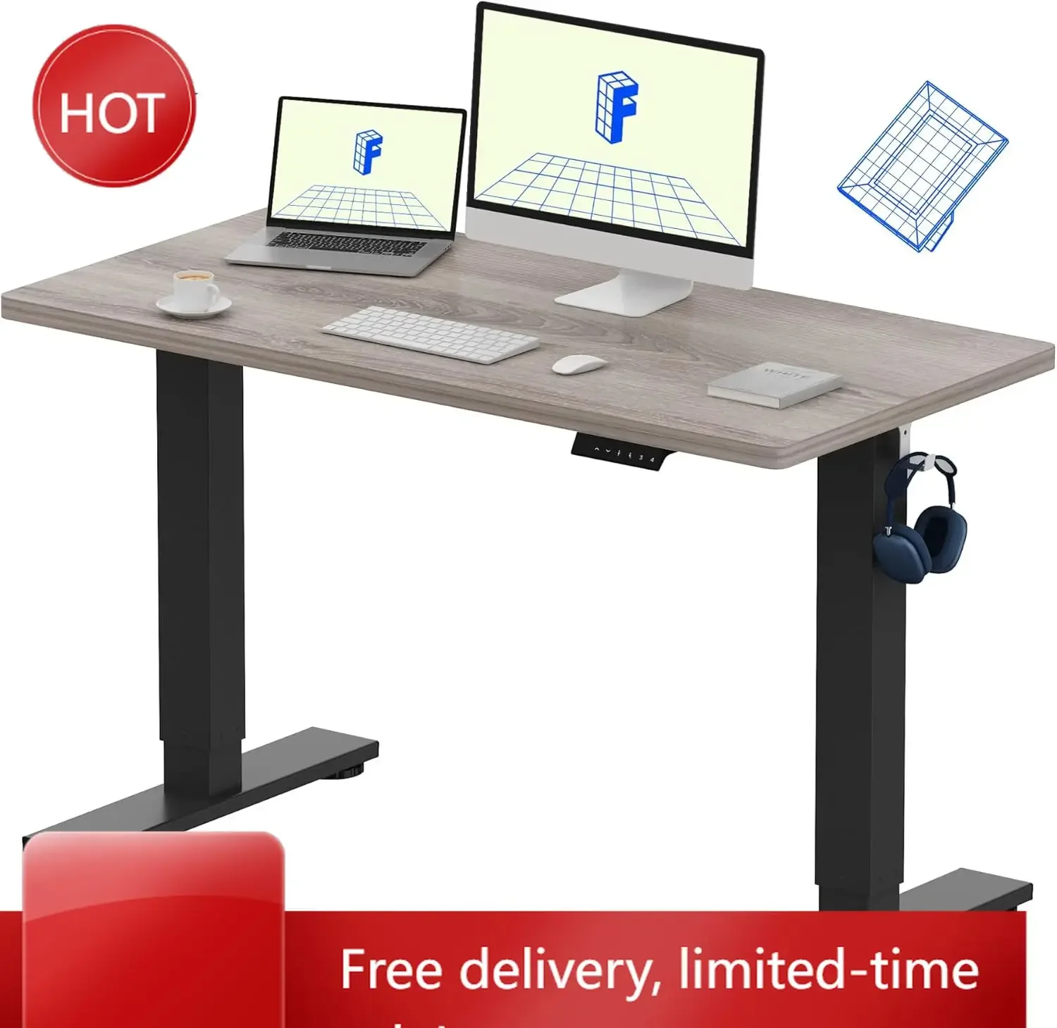 EN1 One-Piece Standing Desk with 1-Inch Thick Desktop, 48