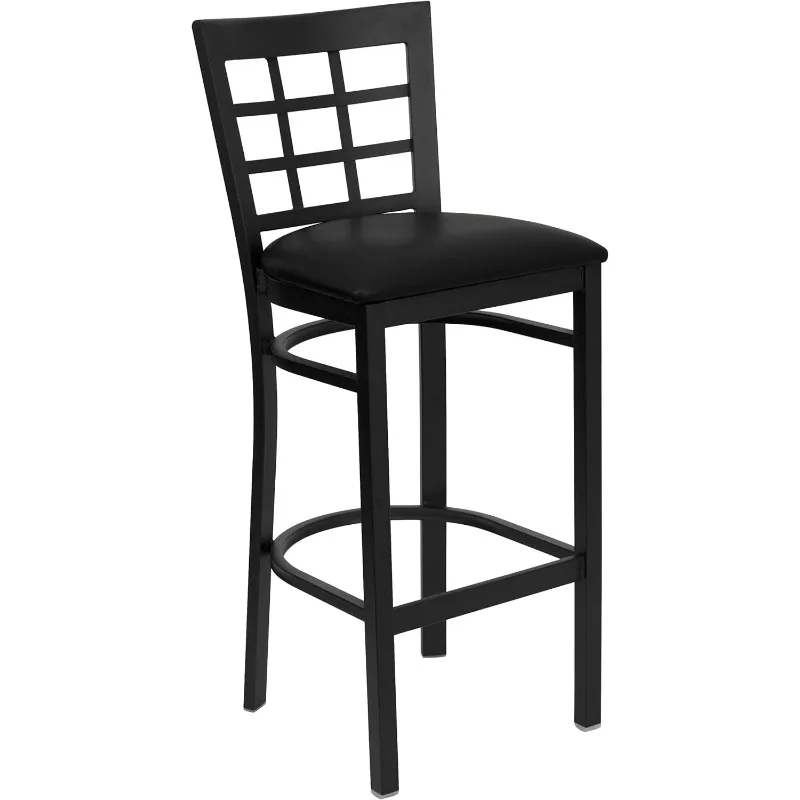 

Series Black Window Back Metal Restaurant Barstool - Black Vinyl Seat