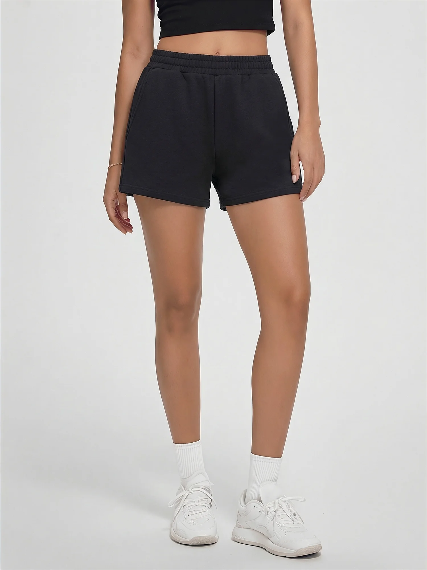Multi-Purpose Casual Sweat Shorts, Storage Pocket Elastic Bottoms for Year-Round Daily Wear