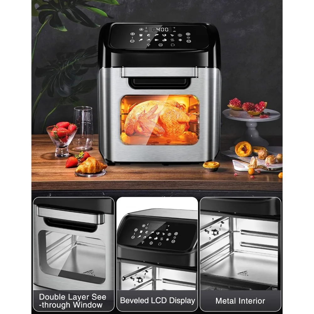 Lucht Friteuse, 12 L Lucht Friteuse Oven Met Rotisserie Functie, 10 In 1 Elektrische Hete Oven Met 8 Kookaccessoires En Recept