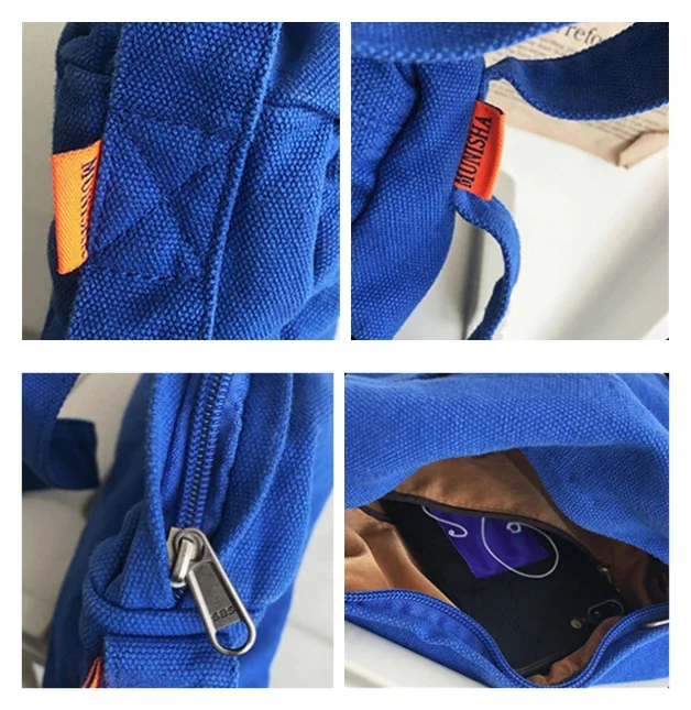 Female High Street Recycled Cotton Fabric Mini Small Size Side Sling Shoulder Bag Student Phone Pouch Klein Blue Crossbody Bag