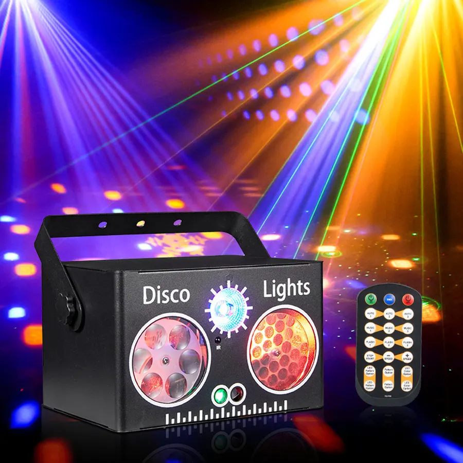4IN1 RGB LED Bee's Eye Dyeing Laser 60 Pattern Projector DJ Disco Light Party Dance KTV Christmas Effect Strobe Stage Lamp F17D3