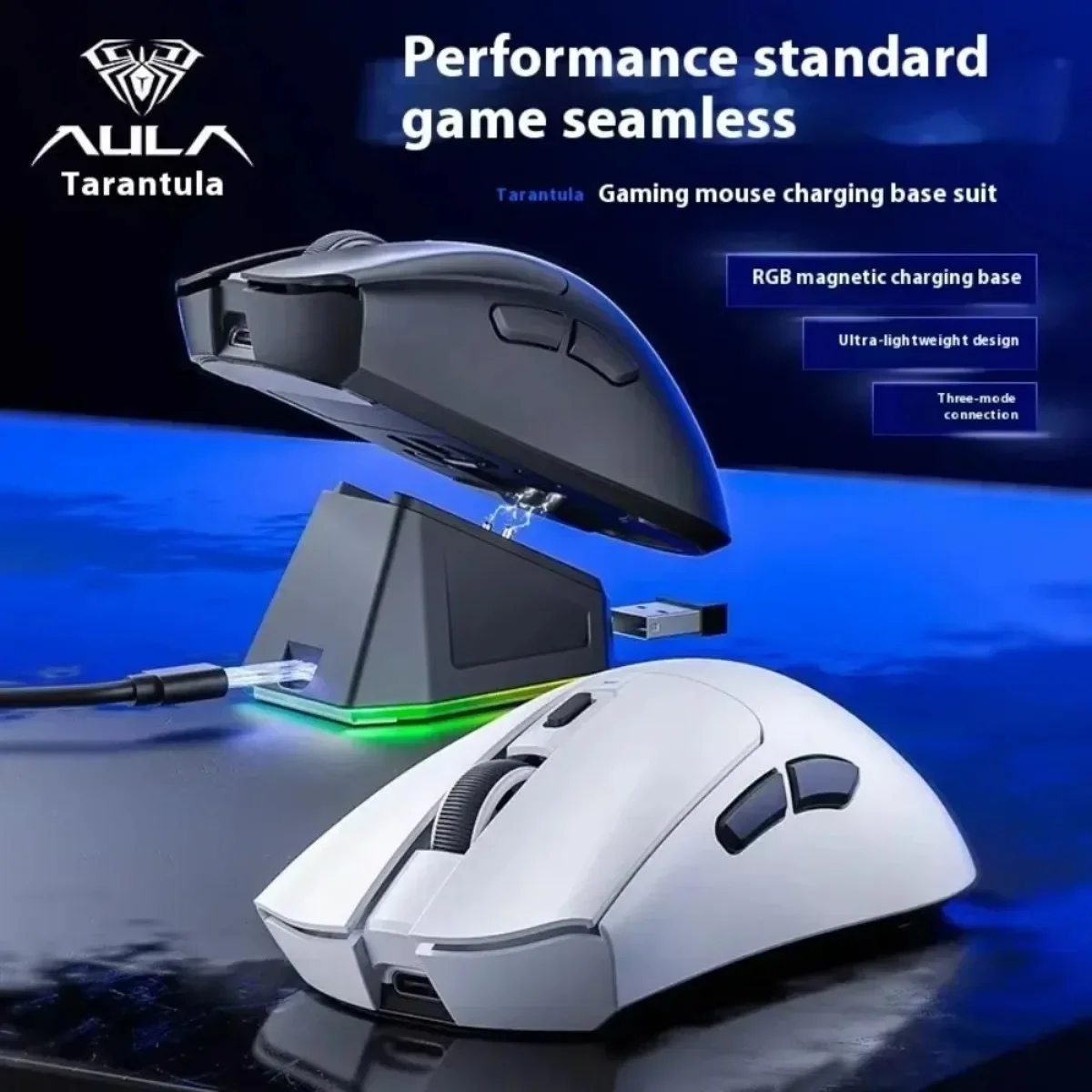 

Aula Wireless Gaming Mouse with Charging Magnetic Base RGB Three Mode12000dpi Ultra Lightweight Bluetooth Mouse Aula SC380