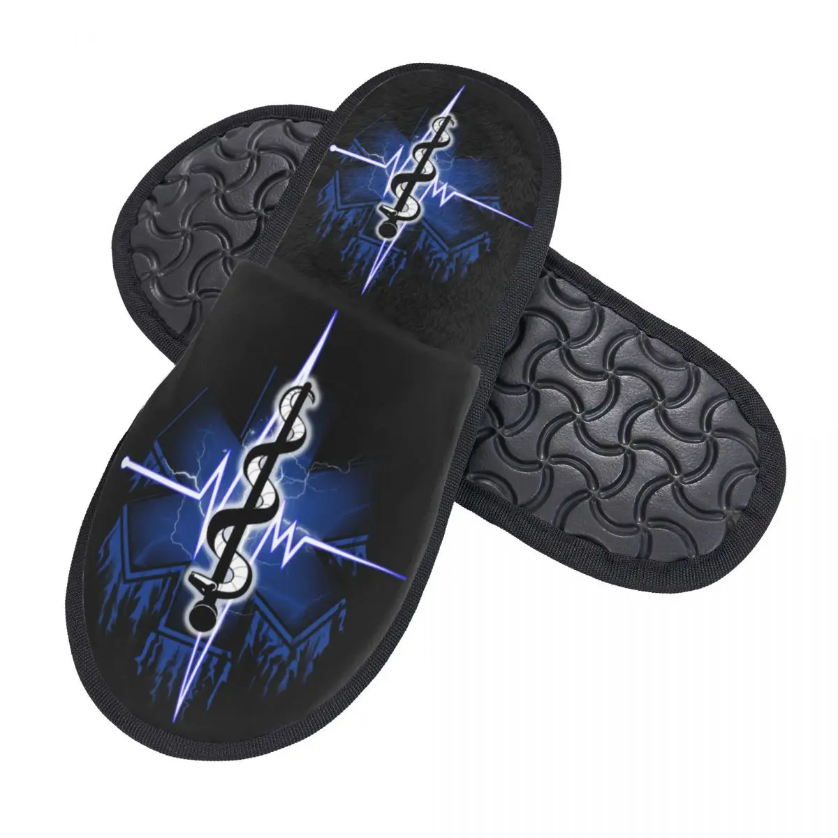 Custom Star Of Life Soft Scuff Memory Foam Slippers Women Emt Paramedic Medical Bedroom House Shoes