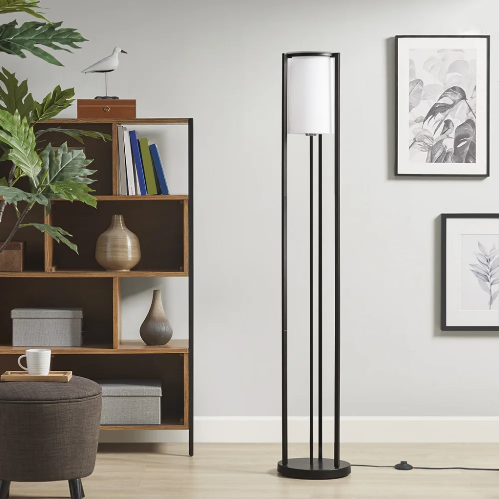 

Metal Floor Lamp with Glass Cylinder Shade,Modern metal floor lamp in a matte black finish