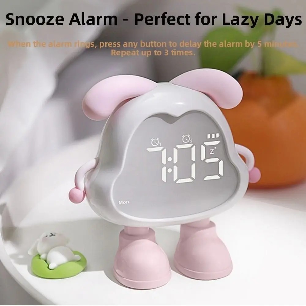 

With Light Puppy Alarm Clock LED Display USB Rechargeable Children's Night Light Large Volume Timer Cute Bedside Clock