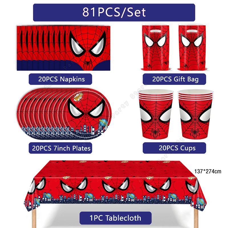 61/81 قطعة سبايدرمان حفلة عيد ميلاد الديكور مجموعة سبايدي وأصدقائه المذهل عيد ميلاد لوازم المتاح أدوات المائدة كأس لوحة
