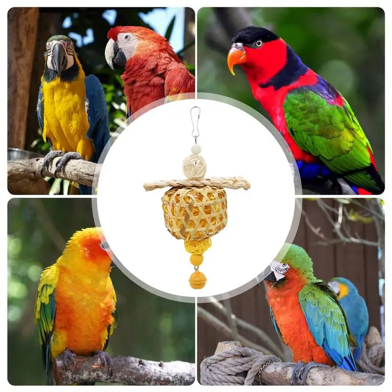 Parrot Toy Natural Corn Husk Parrot Shredder With Bell Bird Training Toys Animal Chew Toys For Small Medium Large Birds