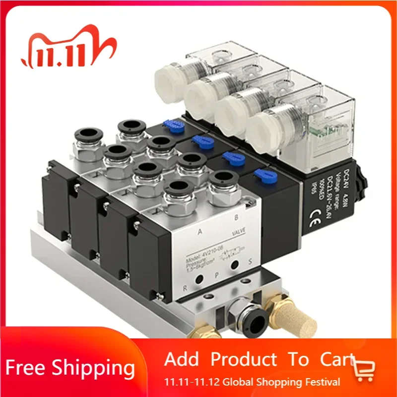 

12/24V DC 110/220V AC Multi Option 4V210-08 Pneumatic Solenoid Valve Block With Muffler Fitting Base Manifold 2/3/4/6 Way