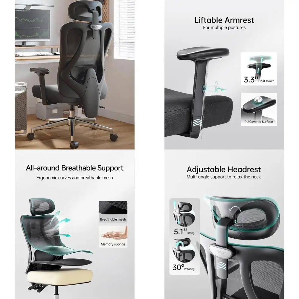 

Ergonomic Office Chair with Adjustable Lumbar, Headrest, Armrest and 145° Recline
