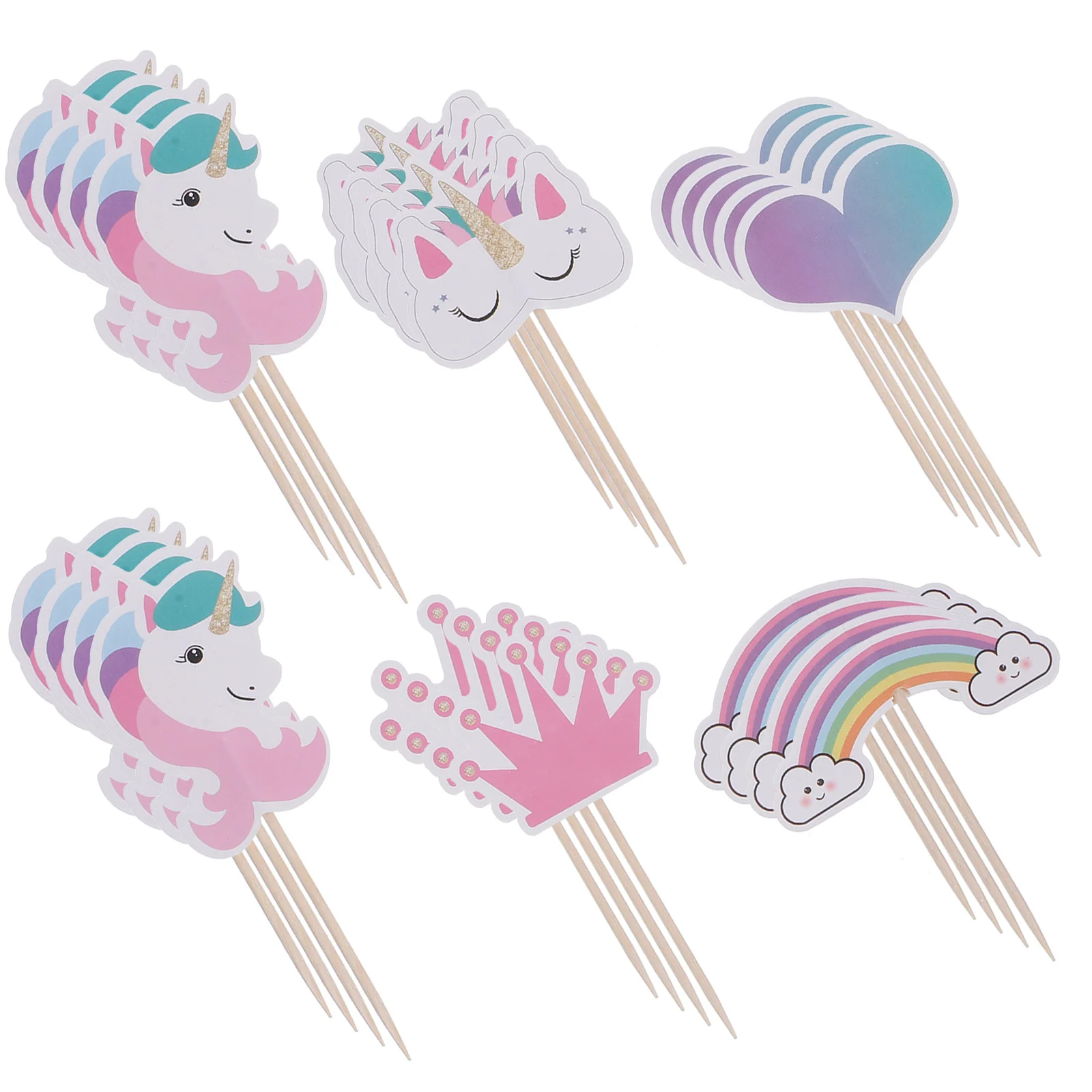 

24Pcs Birthday Cake Toppers Rainbow Paper Decorative Picks for Kids Party Theme Scenic Topper Decorative Cake Topper