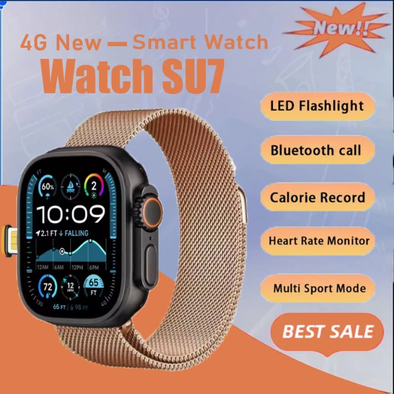 

su7 5G Сетевая SIM-карта 2,1 дюйма Amoled GPS WIFI Global Call Смарт-часы для мужчин Ultra s10 Android 9.0 Смарт-часы супер быстрые