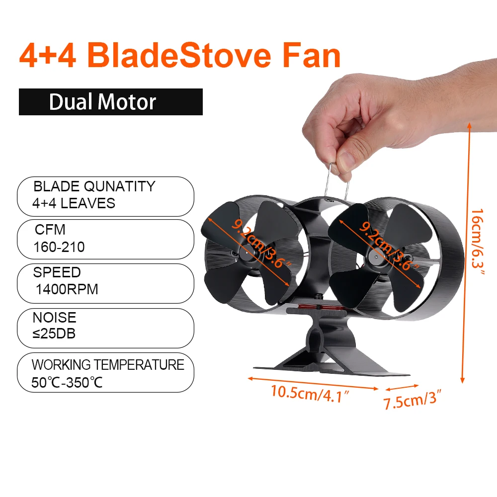 Fireplace Fan 8 Blade Dual Head Heat Powered Stove Fan Log Wood Burner  Eco-fan Quiet Warm Household Heat Distribution