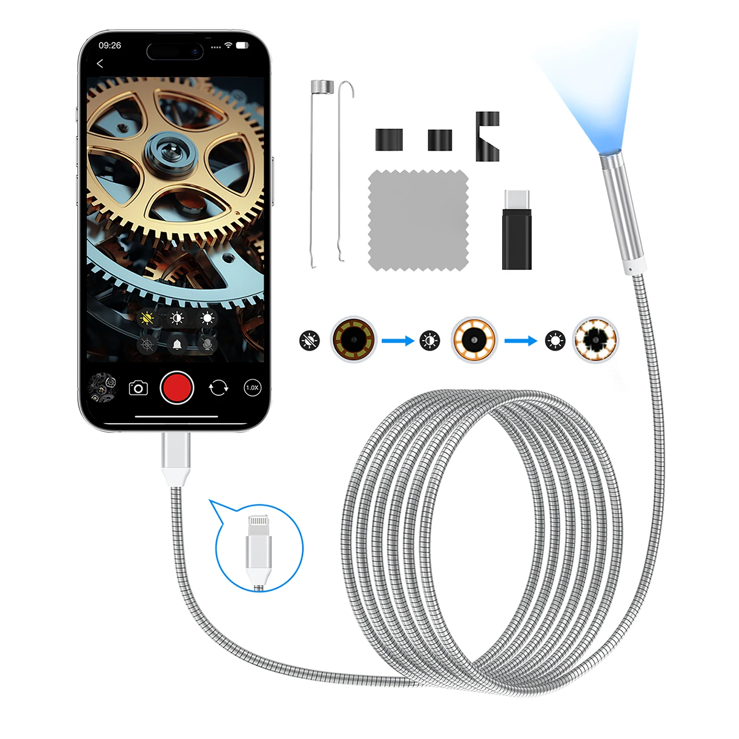 8 مللي متر 1080P فيديو أنابيب الصرف الصحي المنظار الصناعي قناة التفتيش كاميرا لنظام أندرويد آيفون Ios أدوات السيارات المعدات #6