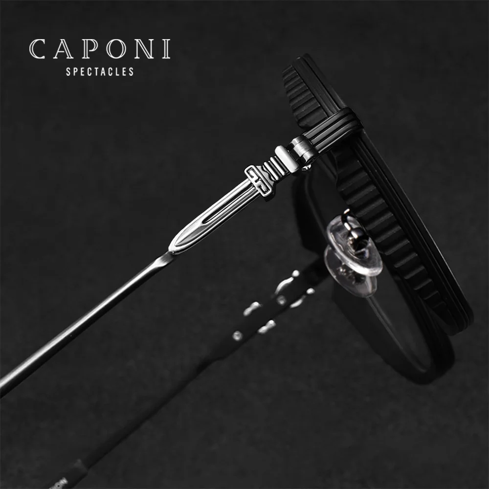 CAPONI Eyeglasses For Men Anti Blue Ray Discoloration Optical Glasses Clear Vision High Quality Alloy Full Frame Glasses BF9026