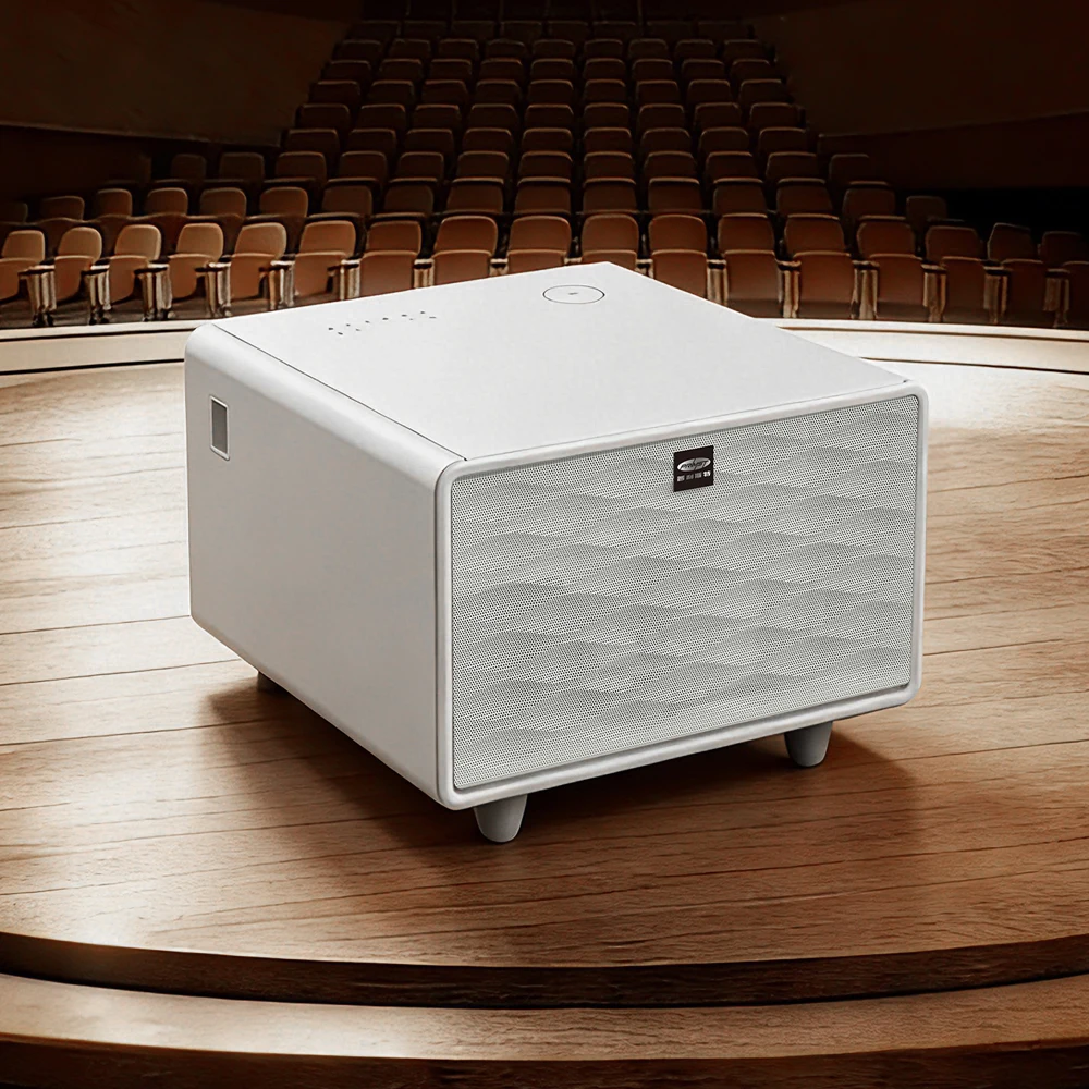 White 65L Smart Side Table with Built-in Fridge, Bedroom Nightstand with Speaker and Wireless Charging