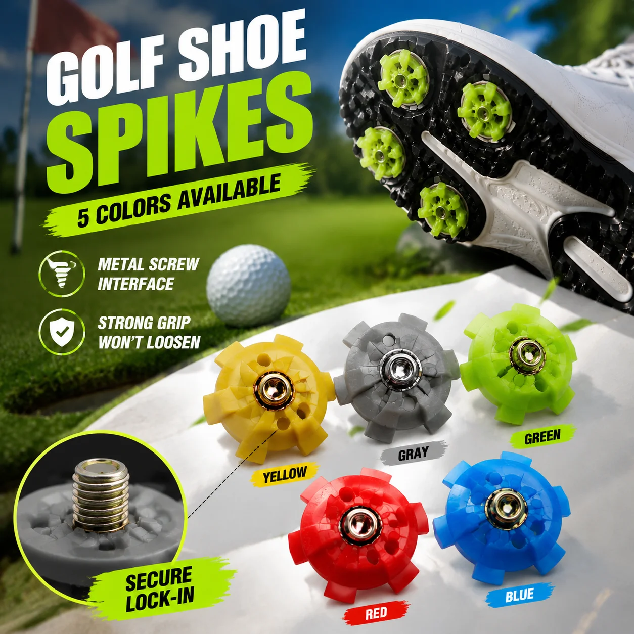 Universelle Golfschuh-Spikes, weiche, rutschfeste Golfschuhe mit Metallgewinde, langlebiger, fester Halt, Ersatz-Schuhstollen, schnelle Installation