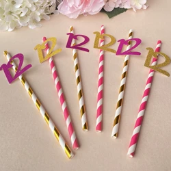 Bat Mitzvah Mitsva Teenage Party Decorations Drinking Straws  Number 12th Birthday Decorative Paper Straw