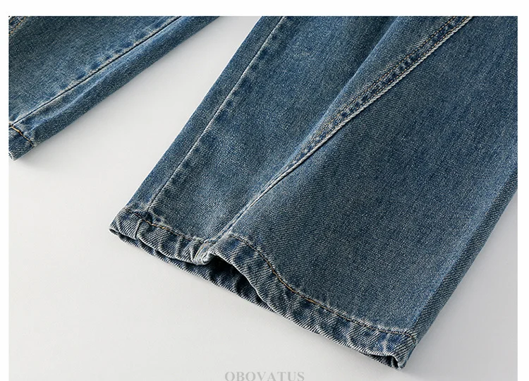Hochwertige Kinder-Patchwork-Jeans mit Seitentaschen für Mädchen, Vintage Blaue Denim-Hose, Kinder-Cargo-Jeans mit Hoher Taille – Detail 11
