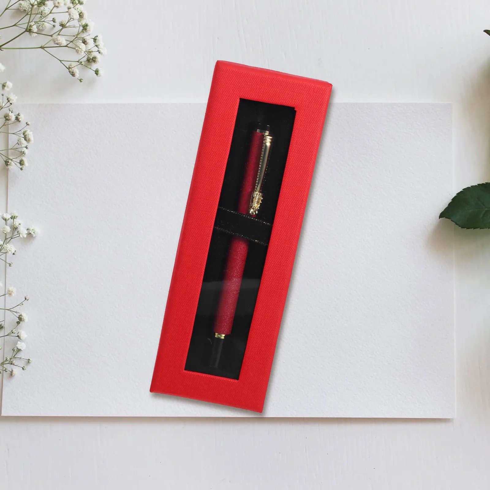 10Pcs Gift Boxes Red Pen Packing Case Clear Lid Pen Organizer Box Display Case Small Decorative Boxes for Birthday Party Favors