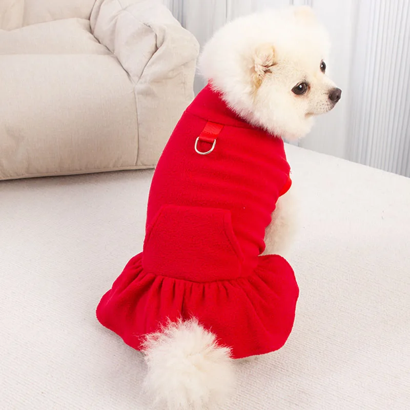 Fleece Dog Clothes Autumn Winter Pullovers Sleeveless Dress For Small Dogs Shih Tzu Poodle Chihuahua Puppy Dresses Coat Clothing