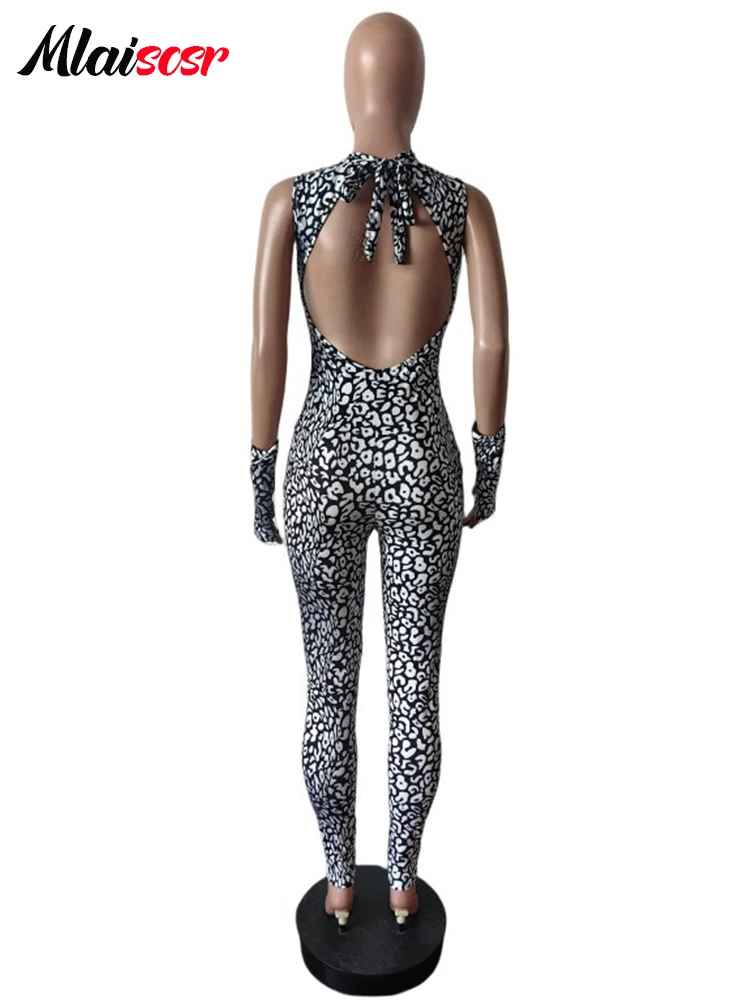 Mlaiscsr Backless Leopard Print Sleeveless Bodycon Jumpsuit Women Sexy Night Club Summer Workout Peach Buttocks Fitness Rompers