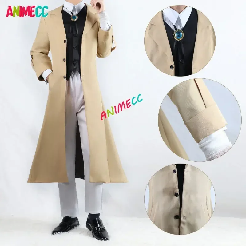 Anime Dazai Osamu Cosplay Traje para Homens e Mulheres, Jaqueta Longa, Casaco, Uniforme de Festa Halloween, Peruca