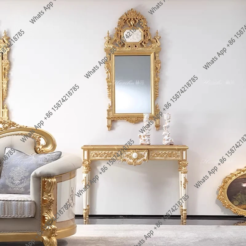 French court retro style solid wood entrance carved gold leaf aged luxury European high-end extremely complex furniture