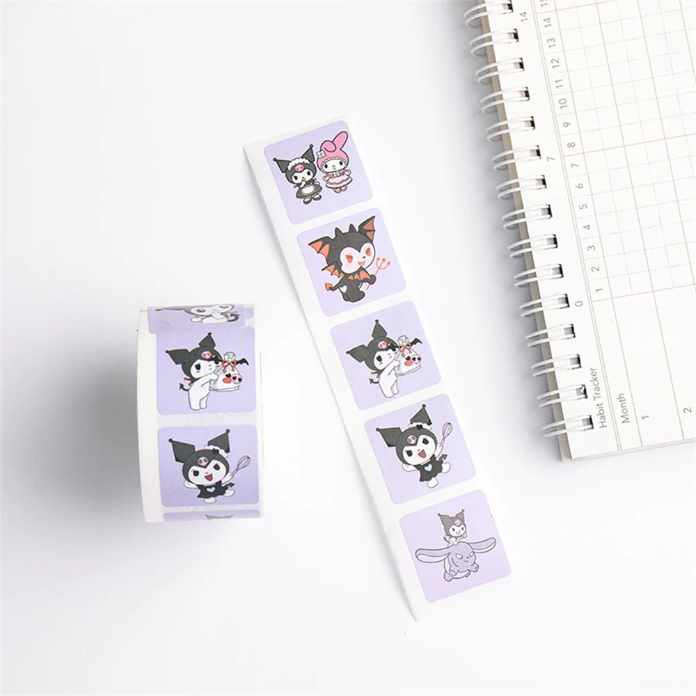 500pcs/Roll Sanrio Kuromi Stickers Reward Kawaii Hello Kitty Melody Diy PVC Laptop Decals Decoration Cartoon Stiker Kid Gift Toy