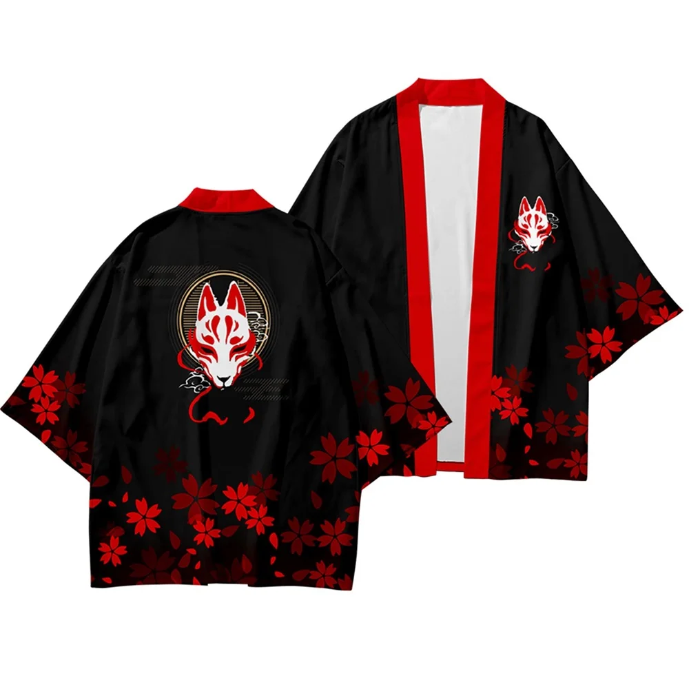 Summer Japanese Kimono Men's Fashion New Chinese Lion 3D Printing Traditional Short-sleeved Beach Shirt Women's Cardigan Kimono