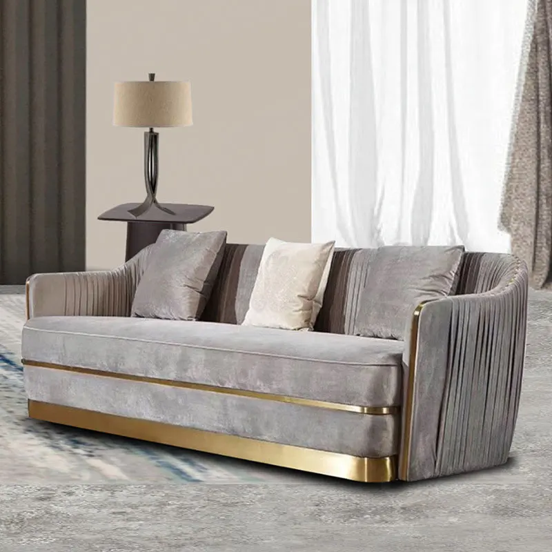 New high quality velvet Italian hotel villa sofa set designs 3 seater  gold luxury living room furniture  couch 