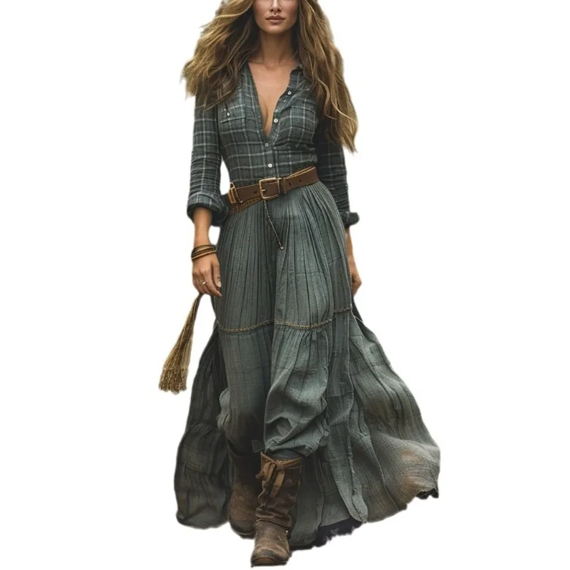 Novo vestido bodycon listrado feminino, vestido maxi sexy com decote em v manga comprida botão para baixo com painéis de contraste, vestido outono inverno 2025