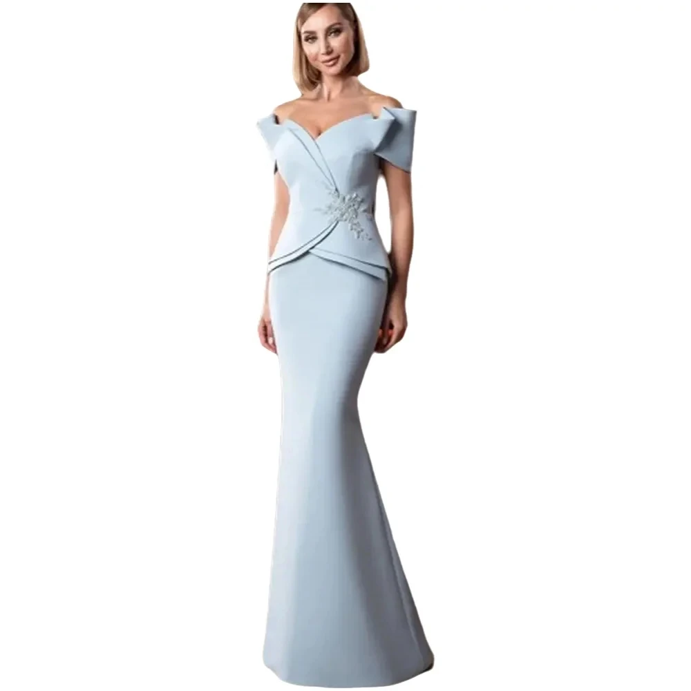 ENOCH Chic V-Neck Mermaid Mother Of The Bride Dress Beaded Off The Shoulder Party Dresses Floor Length Satin Vestido De Mujer