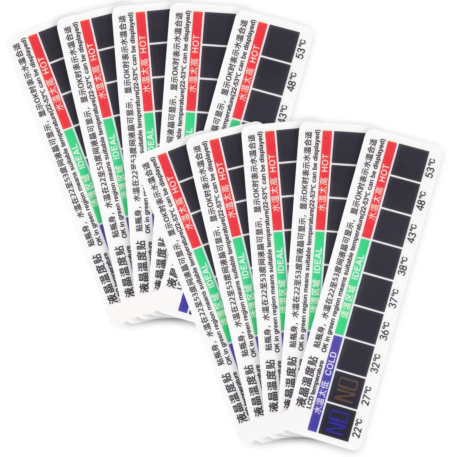 10Pcs Adhesive Thermometer Strips High Quality Plastic Water Body Temperature Measuring Sticker Liquid Crystal Display for Nasal