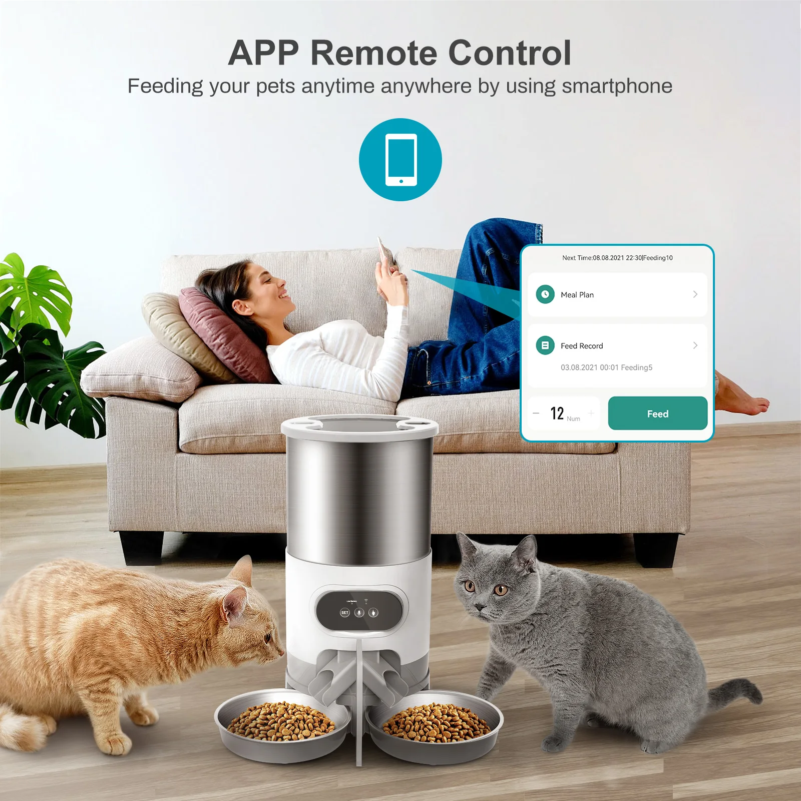 Tuya Smart APP Pet Feeder Cat Dog Food Dispenser Suitable For Small And Medium-Sized Cats And Dogs Mobile Phone Remote Feeding