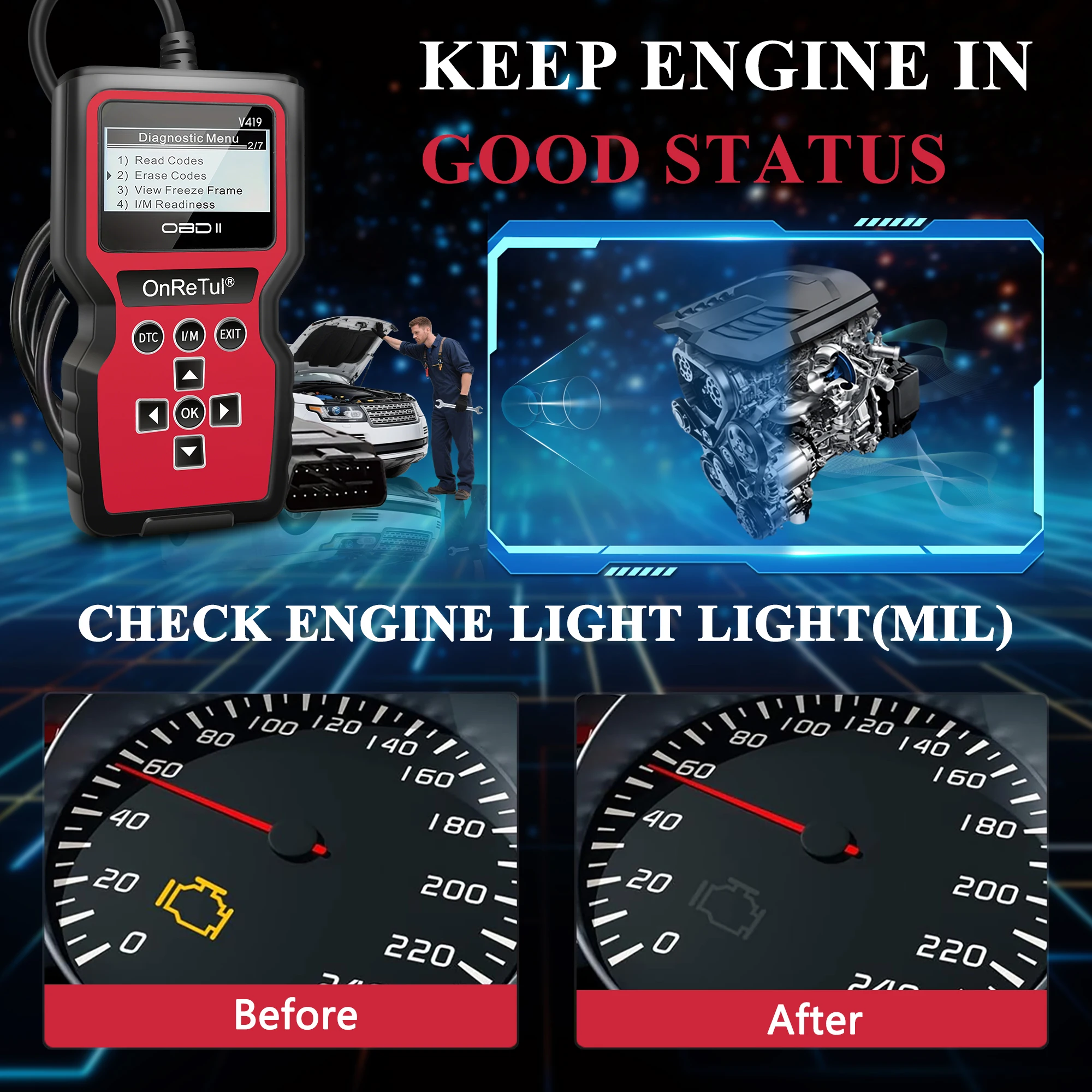 Obd2 Diagnostic Scanner with Functions of Reading and Erasing Fault Codes, Checking I/M Readiness, Vehicle Information, and Voltage Testing - Compact and Durable Design, Compatible with All Obdii/Eobd Cars, Trucks, and Suvs Manufactured after 1996 - No External Battery Required, Instant Data Stream, Suitable for Mechanics, DIY Enthusiasts, and Professional Automotive Repair Technicians -