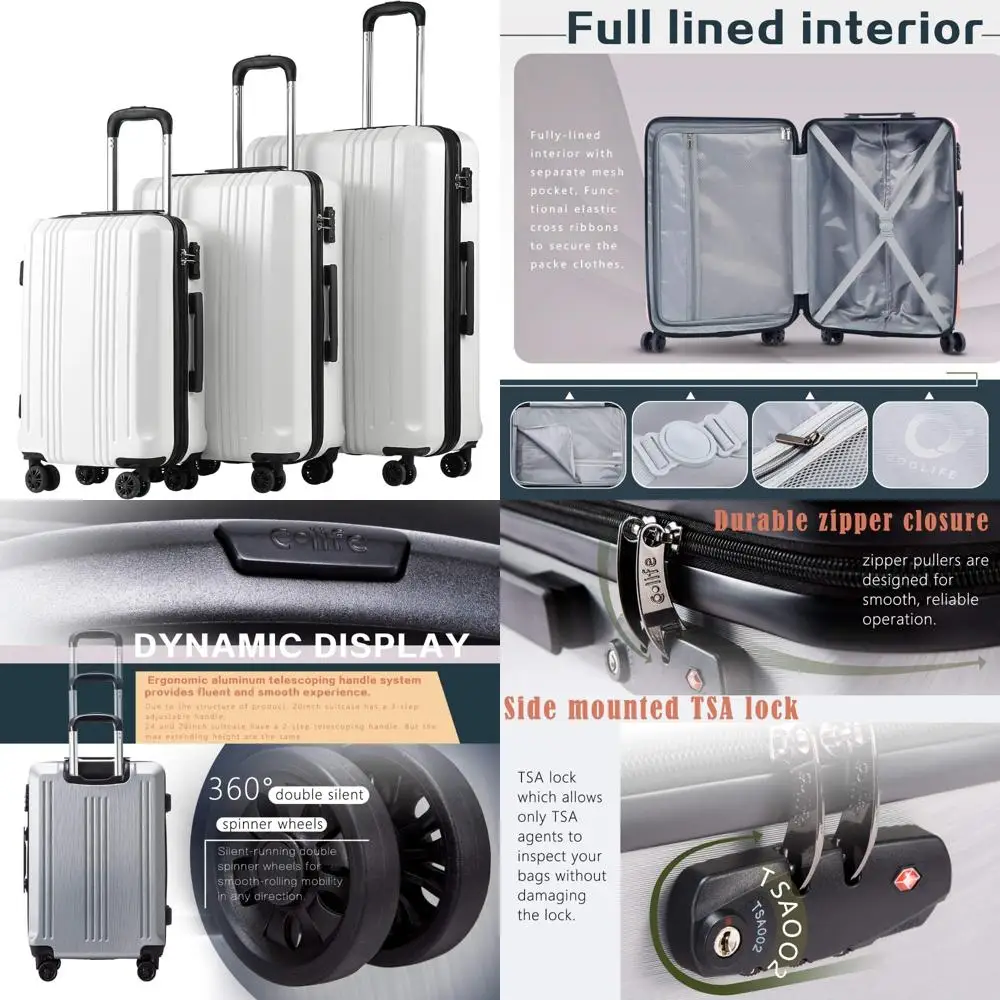 Expandable Suitcase Set 3-Piece Spinner Luggage with TSA Lock, PC+ABS Material, Travel Friendly