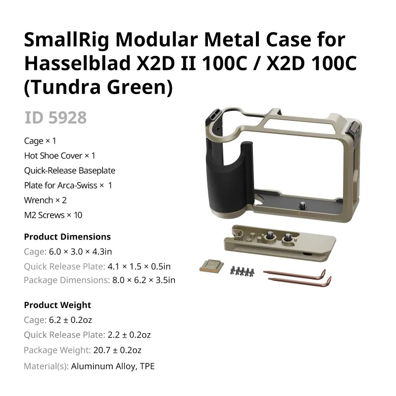 SmallRig Modular Cage for Hasselblad X2D II 100C / X2D 100C with Hot Shoe Cover Arca-Type Quick Release Plate 5929 5928