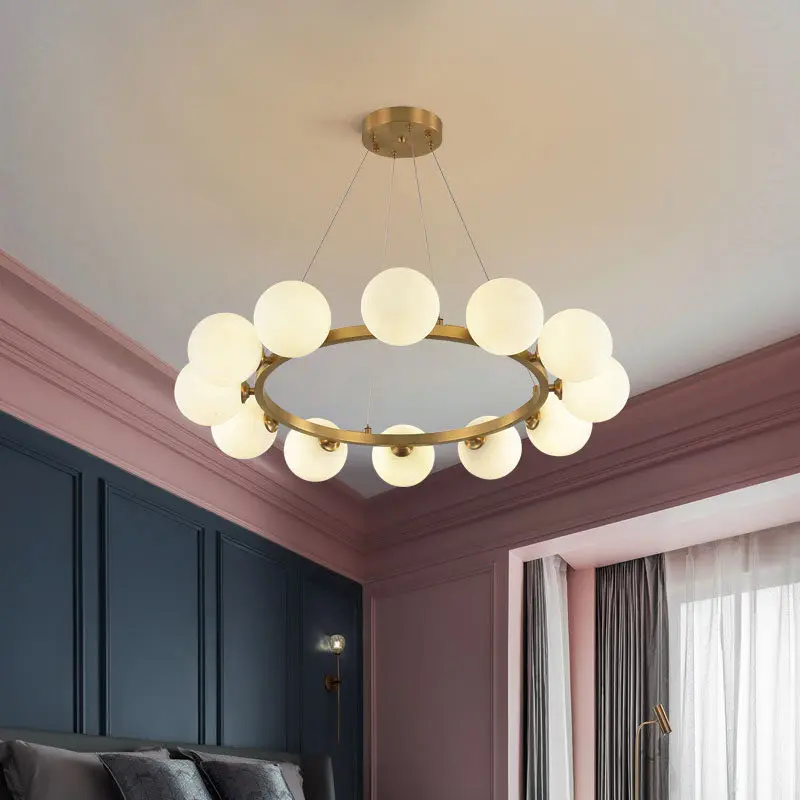 Nordic light luxury living room chandelier simple post-modern dining room ring main light designer magic bean bedroom glass