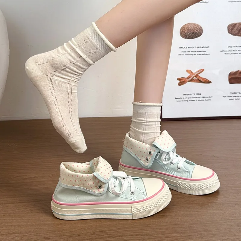 High Help Canvas Shoes Dots Casual Woman
