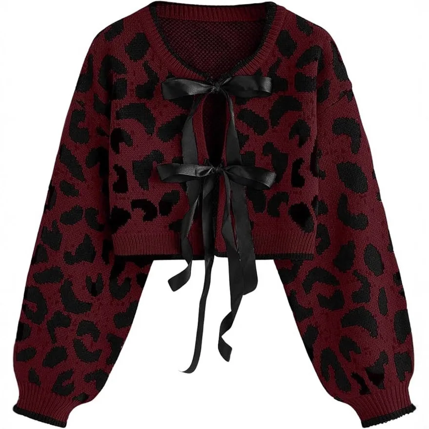 Sweater rajutan motif leopard baru musim gugur/dingin 2025, model longgar dan lembut, serta pullover ini merupakan gaya wanita yang trendi.